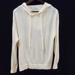 Luxury Womens Cashmere Blend Pullover Hoodie Size S Ivory Neutral Clean Girl